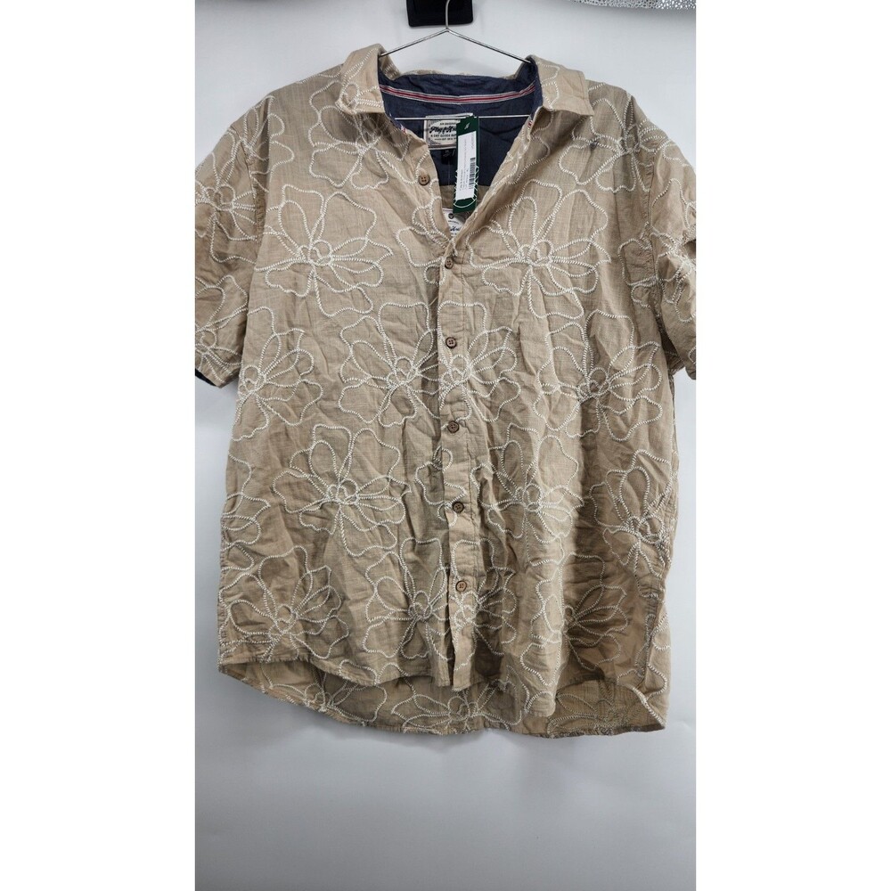 Flag and Anthem Men's XL Off White Thayer Floral Embroidered Short Sleeve Shirt